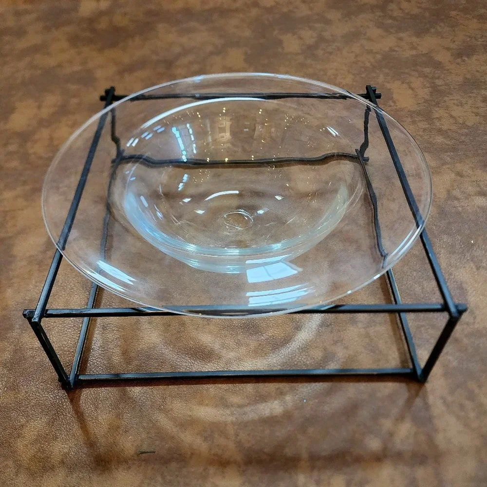 1998 NIB TWIG BOWL Center Piece Serving Handblown Glass Bowl Square Metal Frame